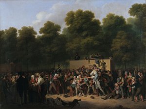 Distribution of wine and food on the Champs-Elysées on the occasion of King