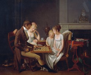 Painting of family game of checkers by Louis Leopold Boilly