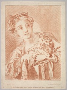 A Young Girl holding a Cat, 1769 by Louis Marin Bonnet