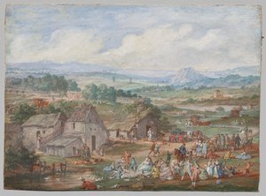 A Party Picnicking Near a Village by Louis Nicolas van Blarenberghe