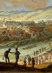 View of the city of Cape Francais (Cap de la Republique) view of the hill in Santo Domingo (detail) by Louis Nicolas van Blarenberghe