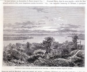 Confluence of the Mekong River and Lake Touli Channel - Drawing by Sabatier according to Mr. Mouhot. Tour du Monde by Louis Remy Sabatier