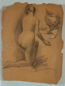 Study of Kneeling Nude Figure by Louis Schaettle