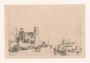Skaters by a Castle by Louis Smets