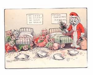 Kittens Cowering in Fear at the Sight of a Cat Dressed as Father Christmas, c.1880