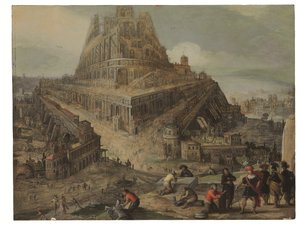 King Nimrod ordering the construction of the Tower of Babel by Louis de (circle of) Caullery