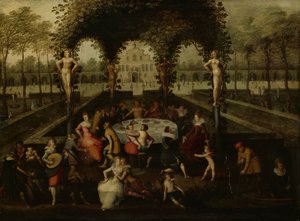 Venus, Bacchus and Ceres with Mortals in a Garden of Love by Louis de Caullery