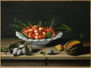 Bowl of Cherries, Plums and Melon by Louise (circle of) Moillon