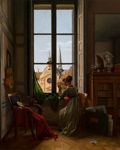 Interior with Young Woman Tracing a Flower by Louise-Adeone Drolling