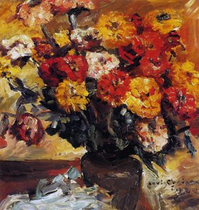 Zinnias in a Vase by Lovis  Corinth