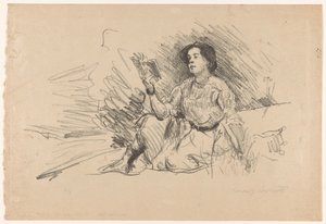 Reading Girl Sitting on the Ground by Lovis Corinth (signed by artist)