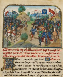 The Armies of France and Burgundy with Martel in Prayer by Loyset Liedet