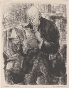 Man Reading in a Library by Luc Albert Moreau (signed by artist)