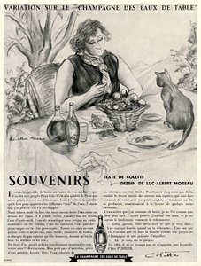 Colette in Front of Her Cat, Extolling the Virtues of Perrier by Luc Albert Moreau