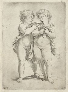 Two Boys, One with a Bunch of Grapes by Luca Ciamberlano
