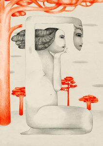 Surreal Contemplative Woman