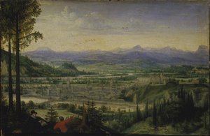 View of Linz with Artist Drawing in the Foreground, 1593 by Lucas Valckenborch van