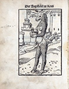 The Papal Ass of Rome, by Lucas Cranach the Elder. Woodcut by Lucas the Elder Cranach