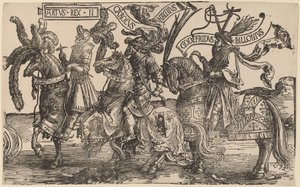 Arthur, Charles the Great (Charlemagne), Godfrey of Bouillon by Lucas van Leyden