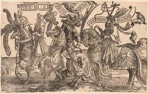 The Nine Heroes: Arthur, Charles the Great (Charlemagne), Godfrey of Bouillon by Lucas van Leyden
