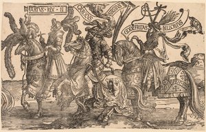 The Nine Heroes: Arthur, Charles the Great Charlemagne, Godfrey of Bouillon by Lucas van Leyden