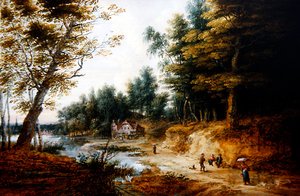A Wooded Landscape by Lucas van Uden
