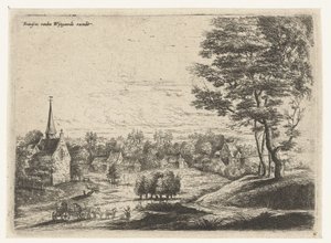 View of a Village with a Covered Wagon (Five Landscapes series)