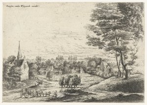 View of a Village with a Covered Wagon (Five Landscapes) by Lucas van Uden