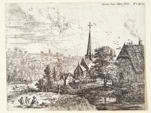 Village by a River, Three Figures in the Foreground