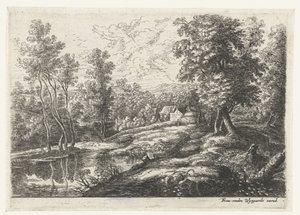Landscape with Houses and a Church Surrounded by a Wall (series title: Five Landscapes) by Lucas van Uden