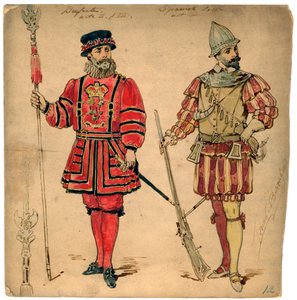Beefeater and Spanish soldier, 19th century