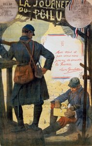 Two French soldiers going through care packets sent from home