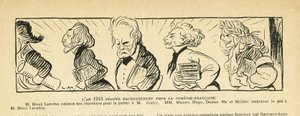 Illustration in Le Rire, 04/01/13 - The Year 1913... - Theatre, Comedie Francaise - Victor Hugo, Alexandre Dumas (fils), Henri Lavedan, Sacha Guitry, Alfred de Musset, Moliere