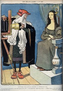 The Mona Lisa - La Gioconda - (The Mona Lisa is sitting - Leonardo Da Vinci struggling with a camera. Leonardo says that King Francois 1 is very good for him but that he aspired to die in the arms of Mona Lisa rather than those of the king)
