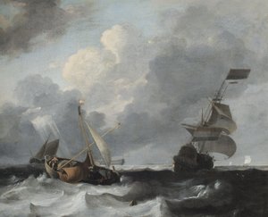 A Storm off the Coast with Men o War and Fishing Boats by Ludolf Backhuysen