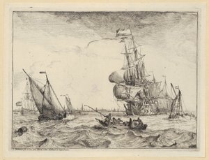 A Barge and Several Sailing Ships on a Stormy Sea before Amsterdam, Sheet 4 of the Series 
