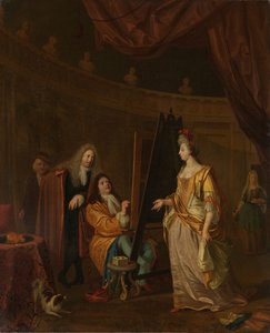 An Artist in His Studio, Painting the Portrait of a Lady by Ludolf Bakhuysen