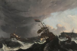 Warships in a Heavy Storm by Ludolf Bakhuysen