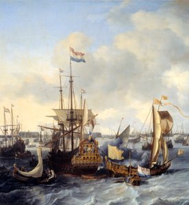 View of Amsterdam Harbour from Ij (detail) by Ludolf I Backhuysen