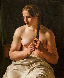 A Woman Pleating Her Hair by Ludvig August Smith