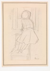 Little Girl Standing on a Chair and Looking Out of a Window