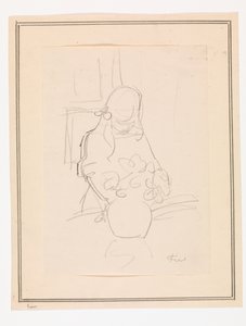Girl Standing by a Table with a Vase