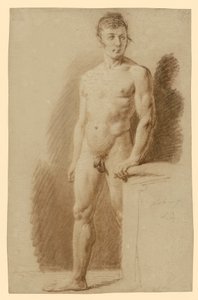Standing Male Nude, Left Hand Holding a Pedestal