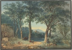 A Wooded Lakeside with an Italianate Villa by Ludwig Hess