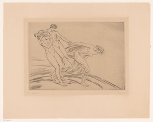 Two Women Abducting a Man by Ludwig von Hofmann (signed by artist)