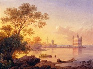 View of the Pink Pavilion (Ozerki) in Peterhof (Saint Petersburg)