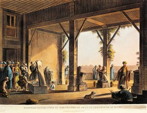 Egyptian antiquities in the yard of a Boulaq house, engraving from Views in Egypt
