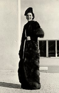 Model wears an overcoat of silver fox created by the Italian couture house Dragoni by Luis Bogino