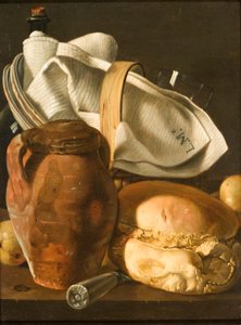 Still Life with Bread, a Jug, and a Napkin by Luis Egidio Melendez