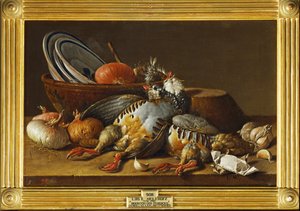 Still-life with Two Partridges, Onions and Kitchenware
